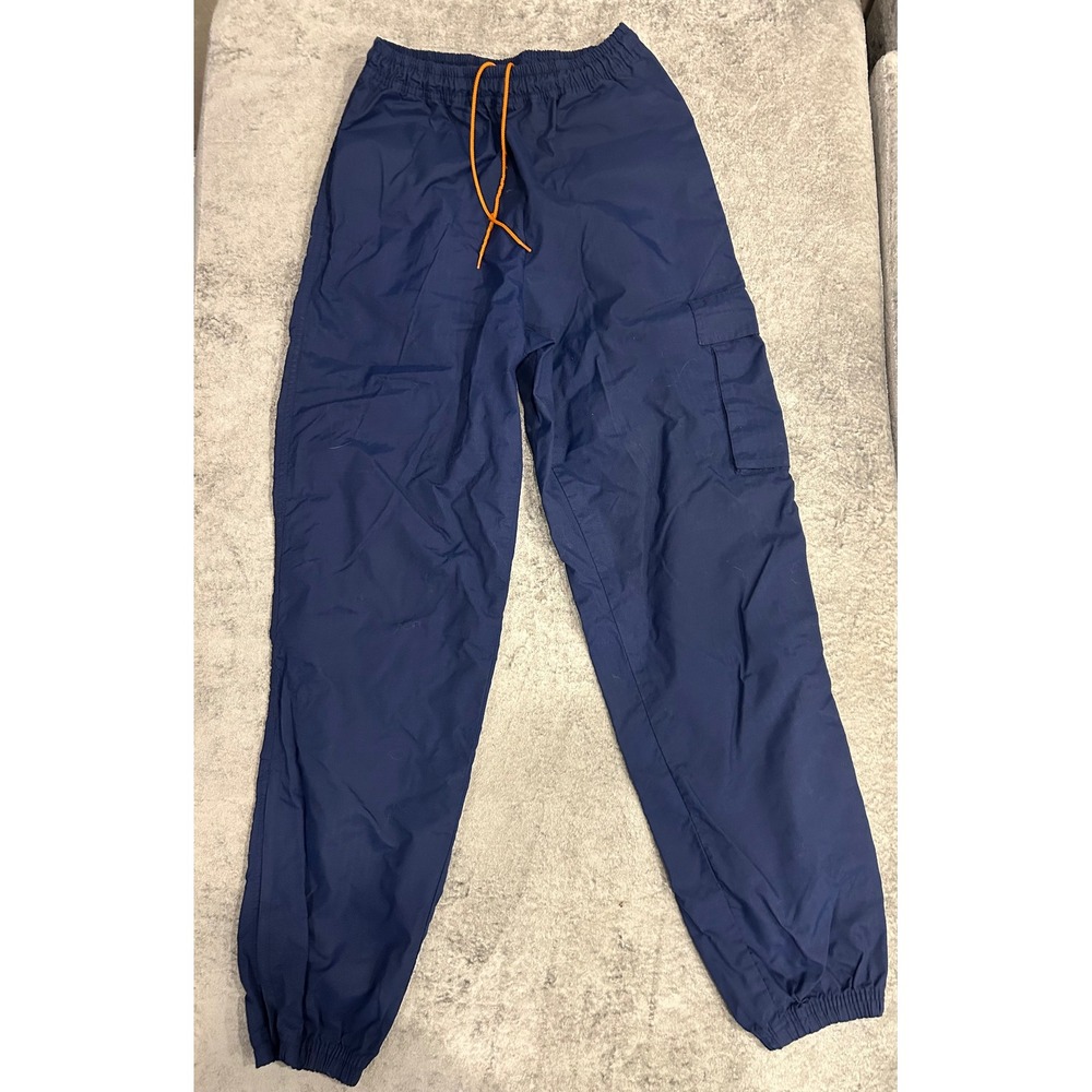 VTG Y2K Prospirit Mens Navy Blue Mesh Lined Cargo Track Pants Windbreaker S #163